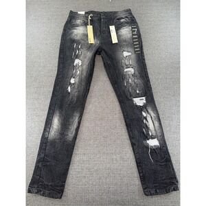 Reason RR5-152 Men's Skinny Jeans 32x30 Black Distressed Stretch NWT